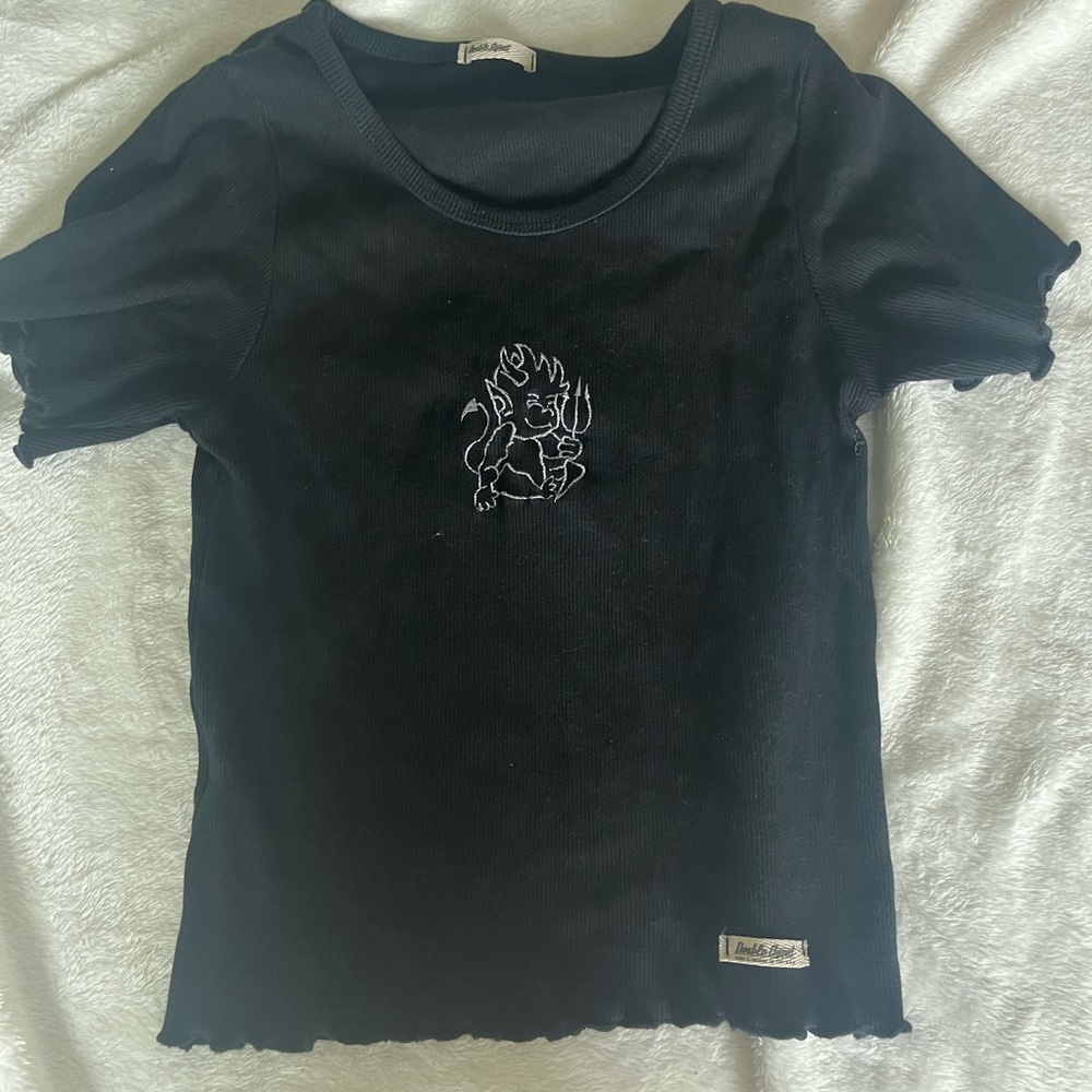 Black Devil Baby Goth Embroidered Top
